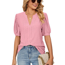 Load image into Gallery viewer, European and American Summer Casual V Neck Solid Color Tshirt