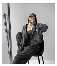 Load image into Gallery viewer, Short Long Sleeve Waffle Loose Hooded Sweatshirt - foxberryparkproducts