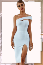 Load image into Gallery viewer, Delicate Diva High Slit Off The Shoulder White Bodycon Midi dress
