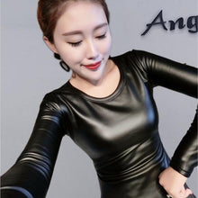 Load image into Gallery viewer, Plus Size Women Pu Turtleneck Blouse Metallic Long Sleeve faux leather Wet Look shirts op Ladies - foxberryparkproducts