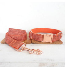 Load image into Gallery viewer, MUTTCO handmade puppy collar THE ORANGE SUIT gentleman pet products personalized ID leash - foxberryparkproducts