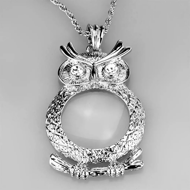 3W919 - Rhodium Brass Magnifier pendant with Top Grade Crystal in Clear - foxberryparkproducts