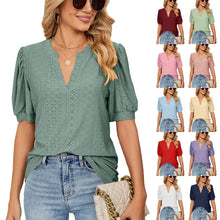 Load image into Gallery viewer, European and American Summer Casual V Neck Solid Color Tshirt