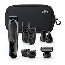 Load image into Gallery viewer, Braun All-in-one trimmer MGK3980, 9-in-1 Hair Clippers for Men, Beard Trimmer, Ear and Nose Trimmer, Body Groomer, Detail Trimmer, Cordless & Rechargeable, with Gillette ProGlide Razor, Black/Blue - foxberryparkproducts