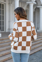 Load image into Gallery viewer, Button-Up Plaid V-Neck Dropped Shoulder Cardigan