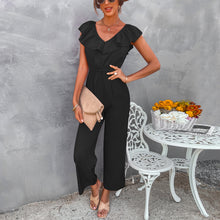 Load image into Gallery viewer, European And American Women's Solid Color Open Back Jumpsuit Summer Off Shoulder Casual Sundress Women Beachwear Jumpsuit Ruffle High Waist Jumpsuits Female Overalls Body Mujer - foxberrypark
