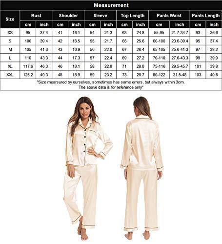 SWOMOG Womens Silk Satin Pajamas Long Sleeve Loungewear Two-Piece Sleepwear Button-Down Pj Set Champagne - foxberryparkproducts