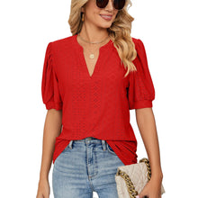 Load image into Gallery viewer, European and American Summer Casual V Neck Solid Color Tshirt