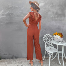 Load image into Gallery viewer, European And American Women's Solid Color Open Back Jumpsuit Summer Off Shoulder Casual Sundress Women Beachwear Jumpsuit Ruffle High Waist Jumpsuits Female Overalls Body Mujer - foxberrypark
