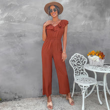 Load image into Gallery viewer, European And American Women's Solid Color Open Back Jumpsuit Summer Off Shoulder Casual Sundress Women Beachwear Jumpsuit Ruffle High Waist Jumpsuits Female Overalls Body Mujer - foxberrypark