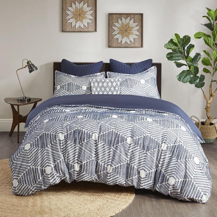 Cotton Jacquard Duvet Cover Set Gray/Blush 094 - foxberryparkproducts