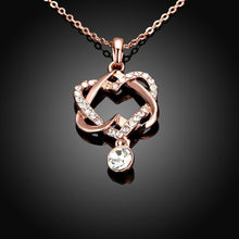 Load image into Gallery viewer, Crystal Double Heart Necklace in 18K Rose Gold Plated - foxberryparkproducts