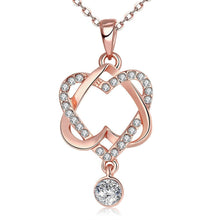 Load image into Gallery viewer, Crystal Double Heart Necklace in 18K Rose Gold Plated - foxberryparkproducts