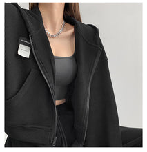 Load image into Gallery viewer, Short Long Sleeve Waffle Loose Hooded Sweatshirt - foxberryparkproducts