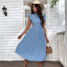 Load image into Gallery viewer, Summer Printed Women Midi Skirt European And American High Waist Small Flying Sleeve Floral Dress - foxberryparkproducts