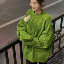 Load image into Gallery viewer, Green Diamond Sweater For Women In Autumn And Winter Thickened Loose Retro Lazy Style Sweet Fried Dough Twist Knitting Top