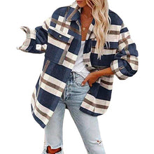 Load image into Gallery viewer, Women's Autumn And Winter Long Sleeve Lapel Loose Plaid Wool Coat