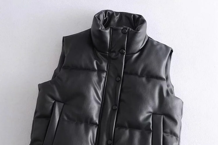 women Black Warm Faux Leather Vest Coat - foxberryparkproducts