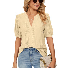 Load image into Gallery viewer, European and American Summer Casual V Neck Solid Color Tshirt