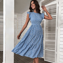 Load image into Gallery viewer, Summer Printed Women Midi Skirt European And American High Waist Small Flying Sleeve Floral Dress - foxberryparkproducts