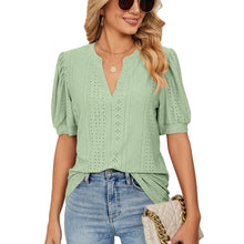Load image into Gallery viewer, European and American Summer Casual V Neck Solid Color Tshirt