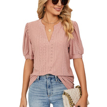 Load image into Gallery viewer, European and American Summer Casual V Neck Solid Color Tshirt
