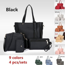 Load image into Gallery viewer, 4pcs/Set PU Leather Handbag Fringe Shoulder Bags Purse Set Tote Bag Crossbody Bag Wallet Purse Messenger Satchel for Women