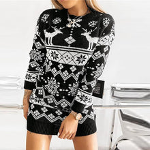 Load image into Gallery viewer, Christmas 2022 Elk Snowflake Print Party Dress - foxberryparkproducts