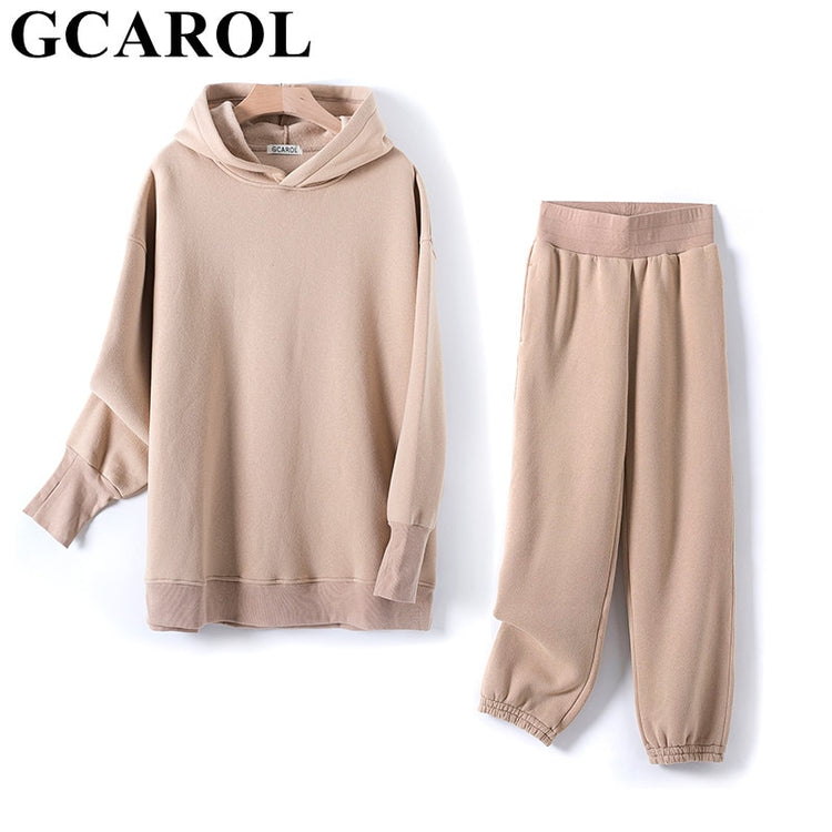 GCAROL Fall Winter Women Long Hooded Suits 80% Cotton Fleece - foxberryparkproducts