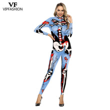 Load image into Gallery viewer, VIP FASHION Adult Skeleton Print Halloween Cosplay For Women Ghost Jumpsuit - foxberryparkproducts