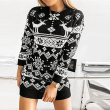 Load image into Gallery viewer, Christmas 2022 Elk Snowflake Print Party Dress - foxberryparkproducts