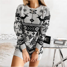 Load image into Gallery viewer, Christmas 2022 Elk Snowflake Print Party Dress - foxberryparkproducts