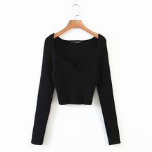 Load image into Gallery viewer, DEAT 2022 Autumn Autumn Short Square Collar Thin Knitted Pullovers Sweater Loose V-Neck Long Sleeve Women New Fashion 13U090 - foxberryparkproducts
