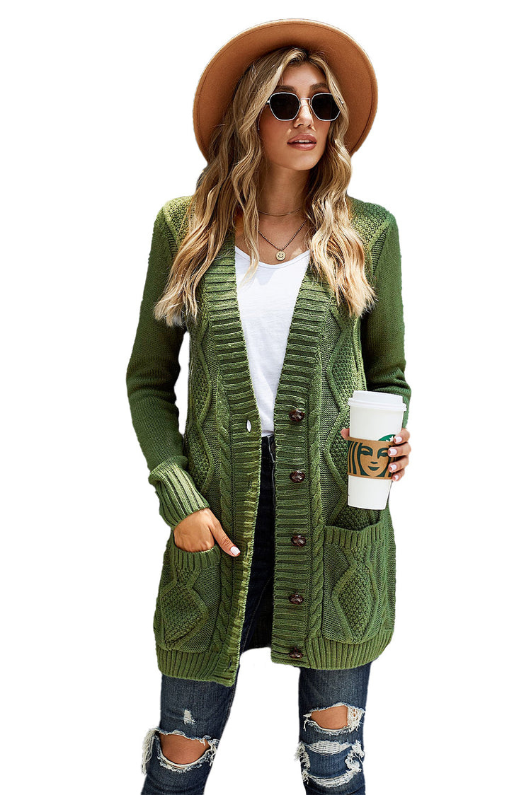Green Front Pocket and Buttons Closure Cardigan - foxberryparkproducts