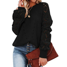 Load image into Gallery viewer, Lantern Sleeve Knitted Sweater Woman Autumn Winter Hollow Out Sweater - foxberryparkproducts