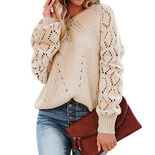 Load image into Gallery viewer, Lantern Sleeve Knitted Sweater Woman Autumn Winter Hollow Out Sweater - foxberryparkproducts