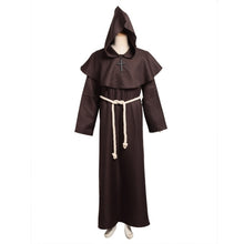 Load image into Gallery viewer, Medieval Costume Men Women Vintage Renaissance Monk Friar Priest Halloween Hooded Robe Dress - foxberryparkproducts