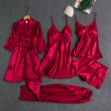Load image into Gallery viewer, 5PCS Sleepwear Female Pajamas Set Satin Pyjamamas Sexy Lace Patchwork - foxberryparkproducts