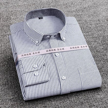 Load image into Gallery viewer, Mens Striped Plaid Oxford Spinning Casual Long Sleeve Shirt Comfortable Breathable Collar Button Design Slim Male Business Dress