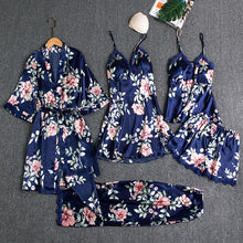 Load image into Gallery viewer, 5PCS Sleepwear Female Pajamas Set Satin Pyjamamas Sexy Lace Patchwork - foxberryparkproducts