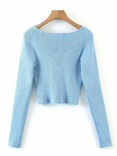 Load image into Gallery viewer, DEAT 2022 Autumn Autumn Short Square Collar Thin Knitted Pullovers Sweater Loose V-Neck Long Sleeve Women New Fashion 13U090 - foxberryparkproducts