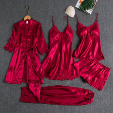Load image into Gallery viewer, 5PCS Sleepwear Female Pajamas Set Satin Pyjamamas Sexy Lace Patchwork - foxberryparkproducts