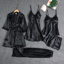 Load image into Gallery viewer, 5PCS Sleepwear Female Pajamas Set Satin Pyjamamas Sexy Lace Patchwork - foxberryparkproducts