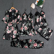 Load image into Gallery viewer, 5PCS Sleepwear Female Pajamas Set Satin Pyjamamas Sexy Lace Patchwork - foxberryparkproducts