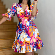 Load image into Gallery viewer, Casual V Neck Short Sleeve Midi Dress Woman Spring Summer Fashion