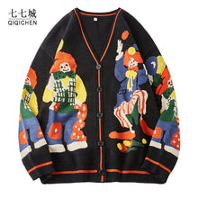 Load image into Gallery viewer, Christmas Knitted Sweater Men Cardigan Oversized Streetwear Knit Jumpers Funny Clown Print Cotton Harajuku Knit Coats Unisex New - foxberryparkproducts