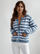 Load image into Gallery viewer, Black-White Striped Knit Cardigan Basic Knitwear - foxberryparkproducts