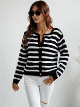 Load image into Gallery viewer, Black-White Striped Knit Cardigan Basic Knitwear - foxberryparkproducts