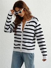 Load image into Gallery viewer, Black-White Striped Knit Cardigan Basic Knitwear - foxberryparkproducts