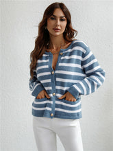 Load image into Gallery viewer, Black-White Striped Knit Cardigan Basic Knitwear - foxberryparkproducts